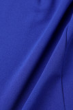 Patchwork de bolinhas sexy azul com laço assimétrico colarinho vestidos de saia lápis