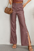Pantaloni tinta unita convenzionali a vita alta regolari con patchwork solido marrone casual