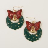 Green Casual Patchwork With Bow Earrings