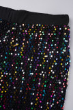 Patchwork di paillettes multicolori con scollo a O e maniche lunghe in due pezzi