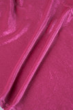Rose Red Casual Solid Patchwork Asymmetrisk krage oregelbunden klänning Klänningar