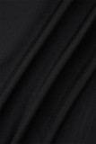 Svarta Casual Solid Patchwork Frenulum O-hals långärmade klänningar