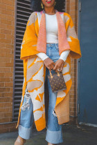 Gele casual kleurblok patchwork vest met split en kraag bovenkleding