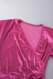 Розово-красные повседневные однотонные лоскутные платья с асимметричным воротником и нерегулярным воротником.