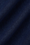 Элегантные синие плавные карманы с постепенным изменением, карманы на пуговицах и молния с высоким открытием, брюки-карандаш со средней талией, лоскутные штаны