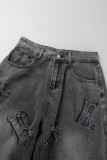 Jeans in denim regolari a vita alta di base patchwork casual nero