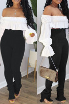 Pantalones negros elegantes de patchwork liso con abertura regular de cintura alta lápiz color sólido