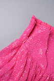 Falda rosa roja casual patchwork lentejuelas regular cintura alta patchwork convencional