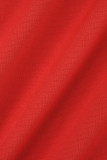 Rote, lässige, solide Patchwork-Bleistiftrockkleider mit V-Ausschnitt