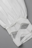 Weißer, eleganter, solider, ausgehöhlter, Patchwork-Schnalle-Rollkragenpullover im Vintage-Stil in Übergröße, zweiteilig