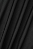 Robes noires décontractées de grande taille avec jupe enveloppée à col en V et plis solides