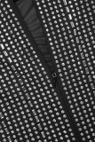 Zwarte beroemdheden patchwork mesh hete boor U-hals gewikkelde rokjurken