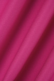 Розово-красный повседневный принт уздечки косой воротник с длинными рукавами из двух частей