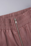 Pantaloni tinta unita convenzionali a vita alta regolari con spacco patchwork solido nero casual