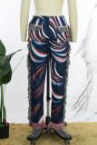 Pantaloni con stampa completa a vita bassa con stampa casual a colori patchwork con nappe