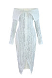 Белые элегантные однотонные лоскутные длинные платья с пряжкой и открытыми плечами