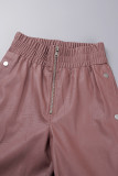 Pantalones informales de color liso, informales, con abertura, cintura alta, color liso, color marrón