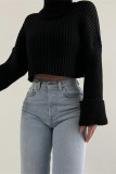 Green Casual Solid Basic Turtleneck Tops