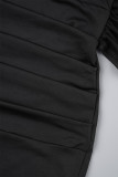 Vestidos de manga comprida preto casual patchwork sólido frênulo gola O