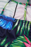 Regelmatige jumpsuits met veelkleurige patchwork-spaghettibandjes en straatprint