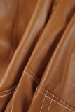 Vêtement d'extérieur décontracté solide patchwork fermeture éclair col rabattu marron