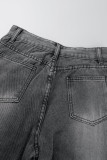 Black Casual Patchwork Basic Regular High Waist Raw Trim Letter Pattern Denim Jeans