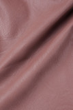 Calça preta casual sólida patchwork com fenda regular cintura alta convencional cor sólida
