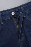 Bottoni tascabili patchwork blu eleganti a cambiamento graduale Cerniera ad alta apertura Pantaloni patchwork a matita a vita media regolari