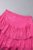 Jupe patchwork décontractée rose à paillettes taille haute régulière