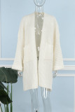 White Casual Solid Cardigan Outerwear