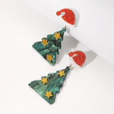 Groene casual kerstboom patchwork oorbellen