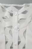 Witte vintage elegante effen uitgeholde patchwork gesp coltrui plus maat twee stukken