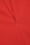 Красные повседневные однотонные лоскутные платья с V-образным вырезом и юбкой-карандашом