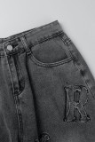 Zwarte casual patchwork basic normale denim jeans met hoge taille
