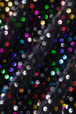 Patchwork di paillettes multicolori con scollo a O e maniche lunghe in due pezzi
