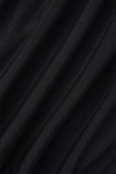 Черные повседневные однотонные базовые платья больших размеров с V-образным вырезом и длинным рукавом