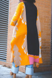 Yellow Casual Color Block Patchwork Slit Cardigan Collar Outerwear