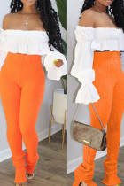 Orangefarbene, elegante, solide Patchwork-Schlitzhose mit normaler, hoher Taille und einfarbigem Bleistift