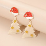 Green Casual Christmas Tree Patchwork Earrings