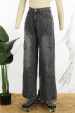 Svarta Casual Patchwork Basic, hög midja, vanliga jeans