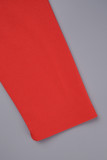 Rote, lässige, solide Patchwork-Bleistiftrockkleider mit V-Ausschnitt