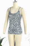 White Sexy Casual Print Leopard Basic Spaghetti Strap Tops