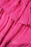 Rosafarbener, lässiger Patchwork-Pailletten-Rock mit normaler hoher Taille und konventionellem Patchwork