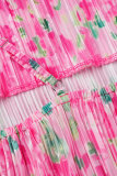 Pink Casual Print Backless Spaghetti Strap Long Dress Dresses