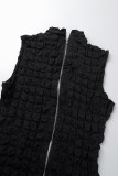 Macacão skinny preto casual patchwork sólido com zíper e decote