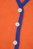 Оранжевый Повседневная однотонная Пэчворк V-образный вырез Длинный рукав Из двух частей