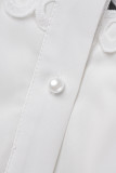 Branco casual sólido vazado patchwork fivela meia gola alta manga comprida vestidos plus size