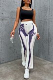 White Casual Print Basic Regular High Waist Conventional Positioning Print Trousers