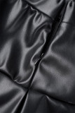 Schwarz Sexy Solid Patchwork Reißverschluss O-Ausschnitt Langarm Zweiteiler