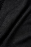 Черная уличная однотонная верхняя одежда с кисточками в стиле пэчворк и отложным воротником